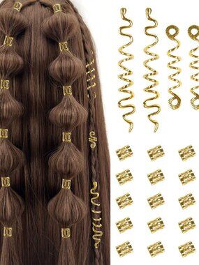 Gold Loc Hair Jewelry Set – 26pc Braid Cuffs & Clips
